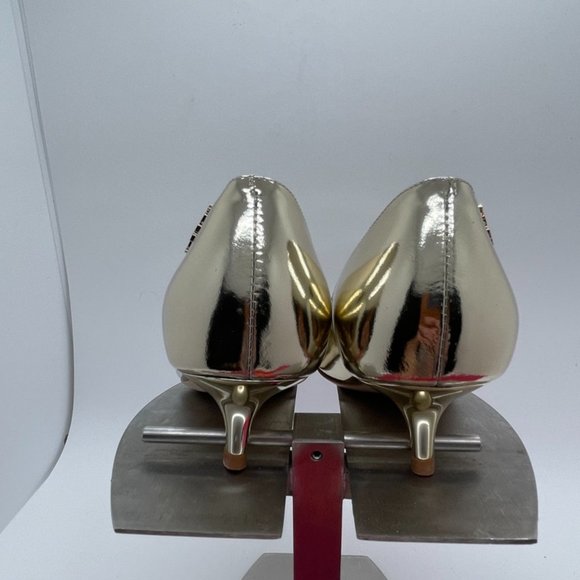 TORY BURCH Women's NEW Elizabeth 40MM Pump Mirrored Metallic Silver Kitten Shoes - Picture 7 of 10